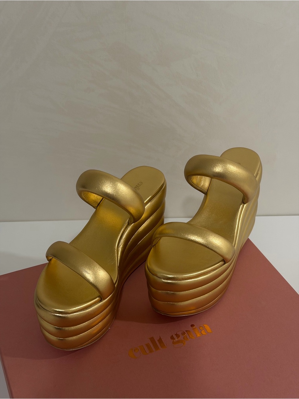 cult gaia Metallic Gold Wave Platform Sandals